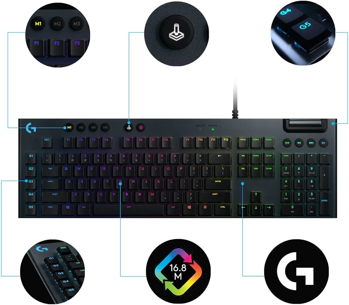 کیبورد گیمینگ باسیم از برند لاجیتک مدل Logitech G815 Lightsync با نور پس زمینه RGB