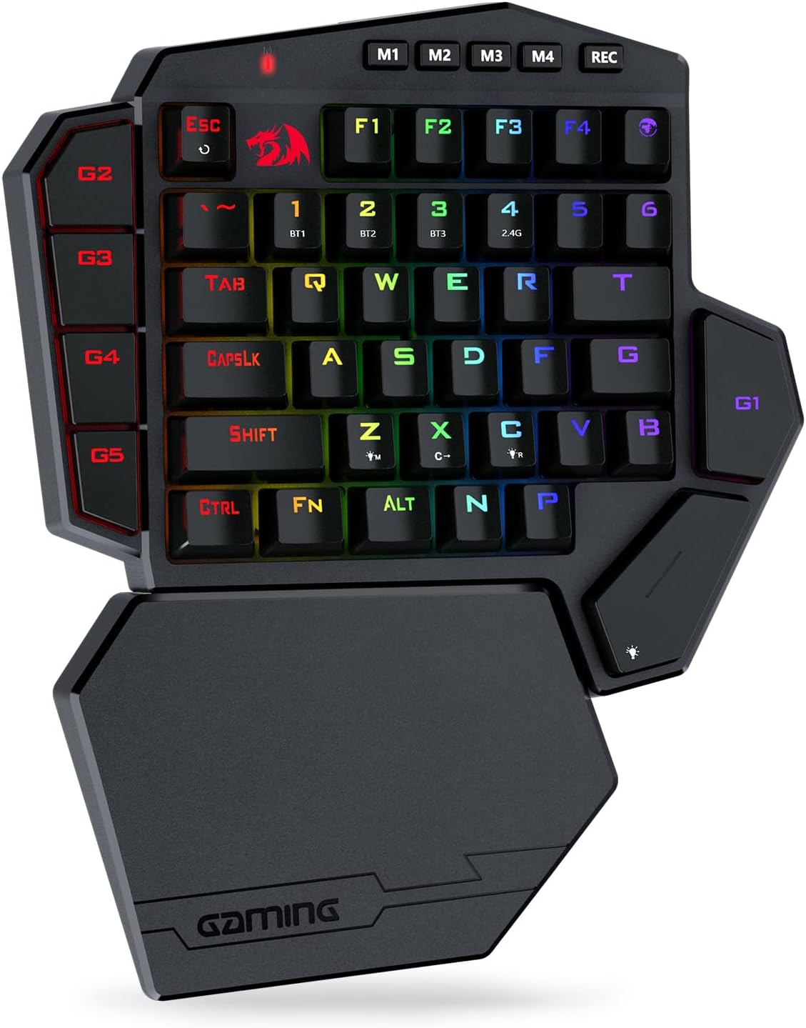 کیبورد مکانیکی بی‌سیم Redragon K585  تک‌دست، کیبورد بازی ۴۲ کلیده ۲.۴ گیگاهرتزی RGB با نرخ نوسازی ۴۰٪ و ۷ کلید ماکرو داخلی، پشتیبانی از مچ دست قابل جدا شدن، باتری ۳۰۰۰ میلی‌آمپر ساعتی (سوئیچ قرمز)